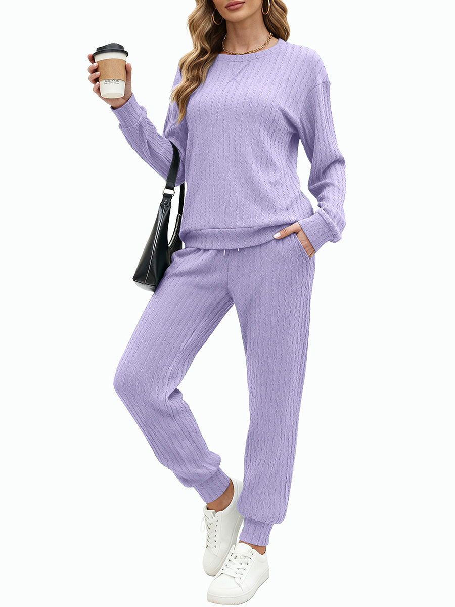 UVN Outfit Set for Women Long Sleeve Tops and Jogger Pants 2 Piece Matching Set with Pockets