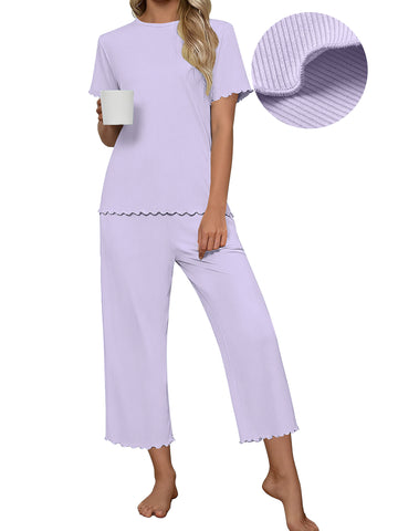 UVN Pajamas for Women Short Sleeve Tops and Capri Pants Casual Womens Pajamas Sets with Pocket