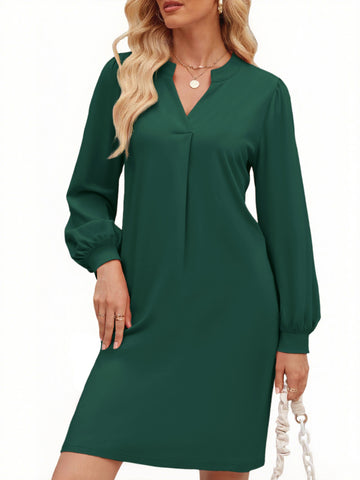 UVN Dresses for Women Long Sleeve V Neck Dress Fall Casual Midi Dress