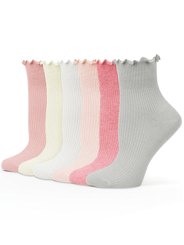 UVN 6 Pairs Womens Socks Novelty Ruffle Ankle Socks for Women Breathable Comfort Sock, Size 5-9