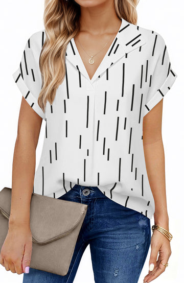 UVN Blouses for Women Summer Short Sleeve Work Shirts Dressy Casual V Neck Print Tops