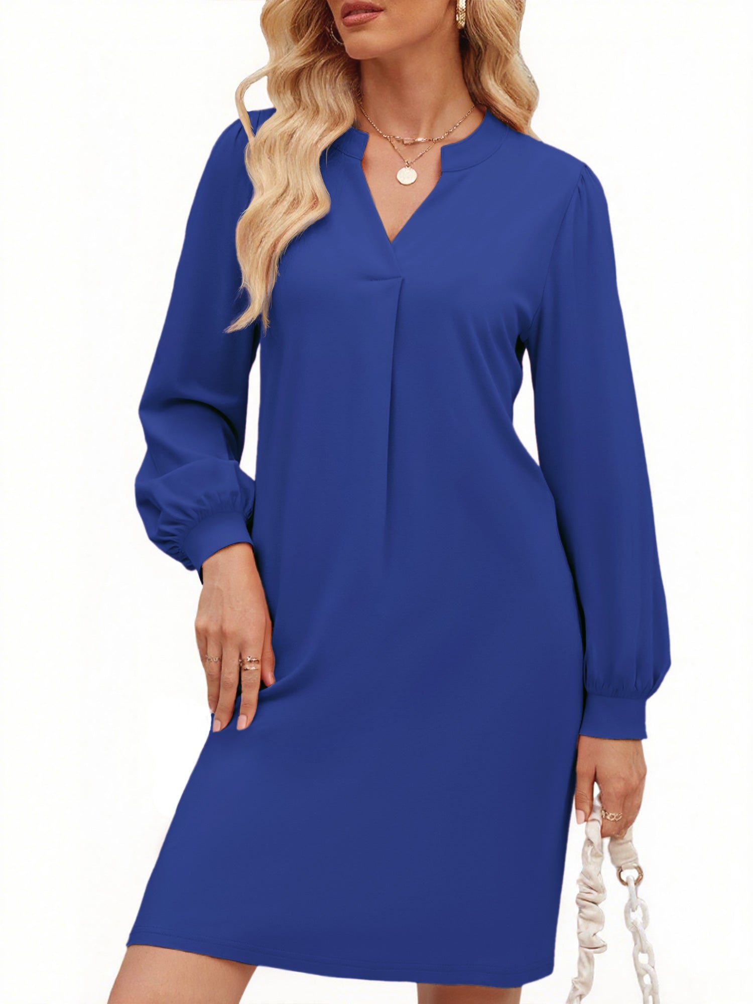 UVN Dresses for Women Long Sleeve V Neck Dress Fall Casual Midi Dress
