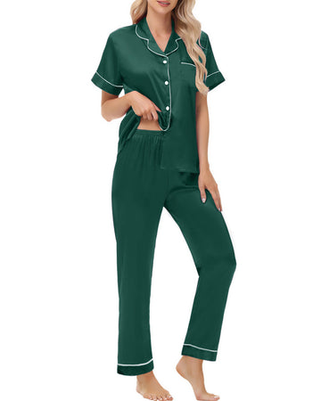 UVN Pajamas Sets for Women Short Sleeve Button Down Tops And Pants Sleepwear Soft Silk Satin Pjs Loungewear 2 Piece Outfit