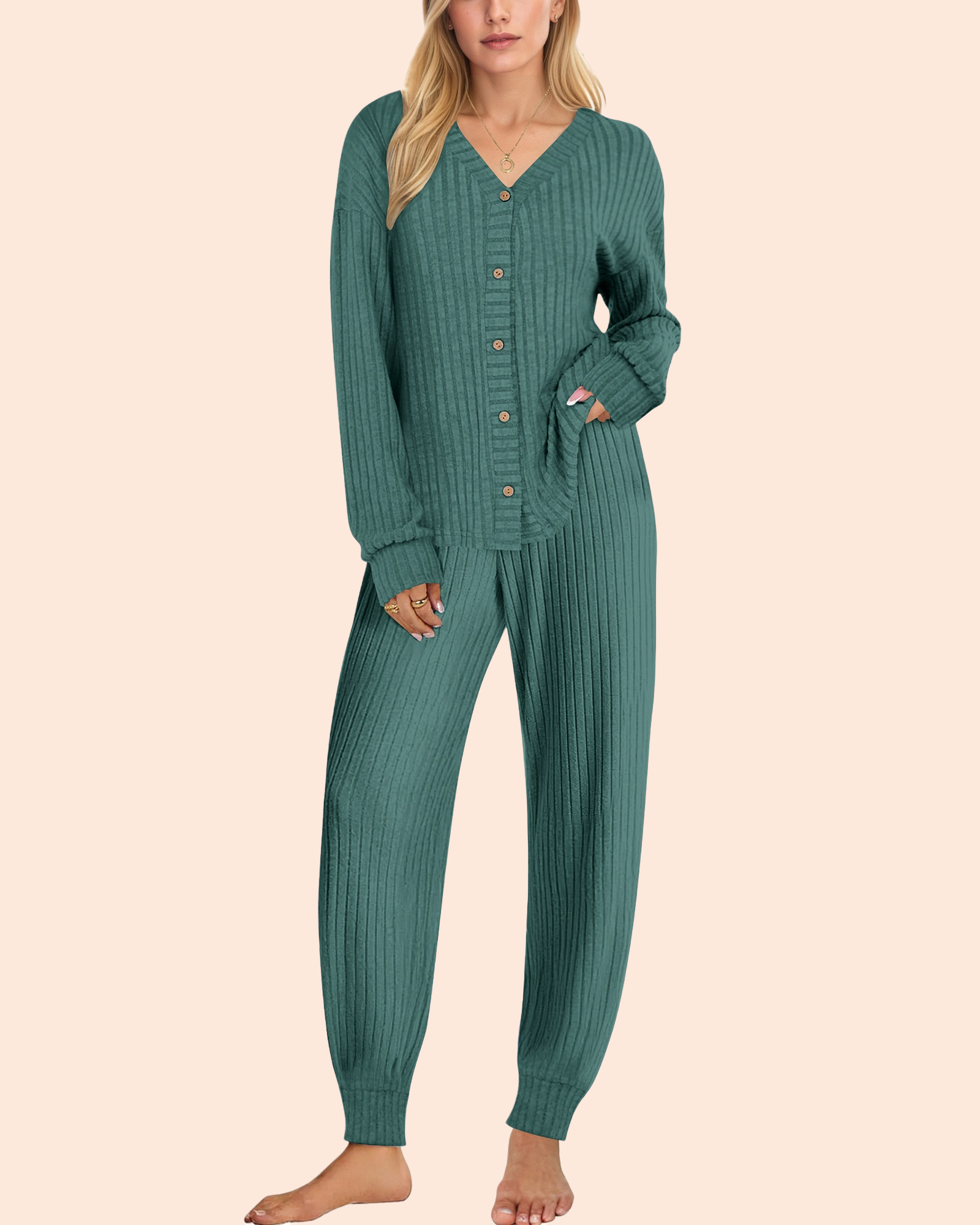 UVN Pajamas Sets for Women Long Sleeve Button Down Tops and Pants 2 Piece Outfit Fall Sleepwear Pjs Lounge Sets with Pockets