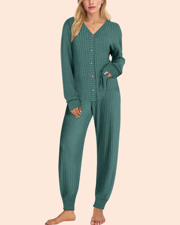 UVN Pajamas Sets for Women Long Sleeve Button Down Tops and Pants 2 Piece Outfit Fall Sleepwear Pjs Lounge Sets with Pockets