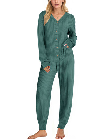 UVN Pajamas Sets for Women Long Sleeve Button Down Tops and Pants 2 Piece Outfit Fall Sleepwear Pjs Lounge Sets with Pockets