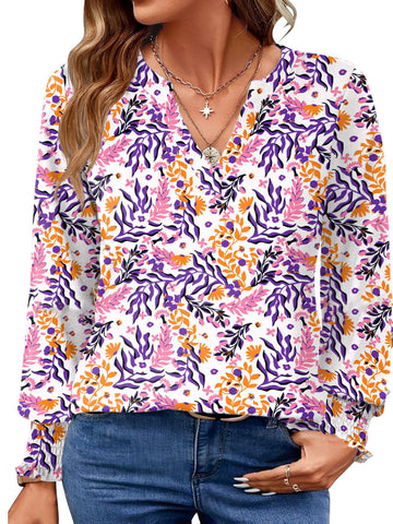 UVN Womens Fall Blouses Long Sleeve V neck Shirts Dressy Casual Smocked Cuffs Tunic Tops