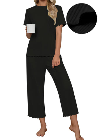 UVN Pajamas for Women Short Sleeve Tops and Capri Pants Casual Womens Pajamas Sets with Pocket