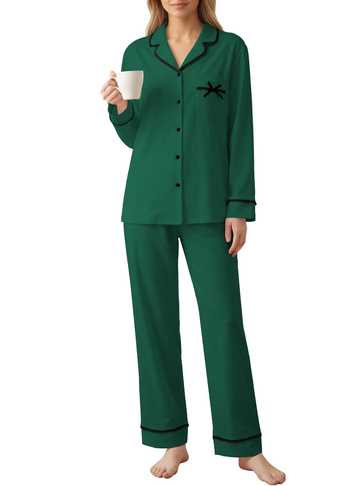 UVN Womens Pajama Sets Fall Winter Soft Pjs Lounge Sets Long Sleeve Button Down Tops and Wide Leg Pants 2 Piece Outfits Lace Sleepwear