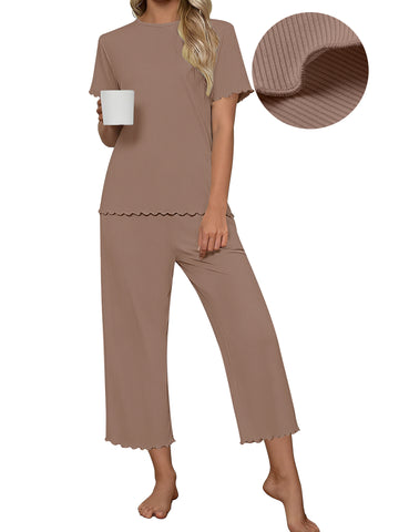 UVN Pajamas for Women Short Sleeve Tops and Capri Pants Casual Womens Pajamas Sets with Pocket