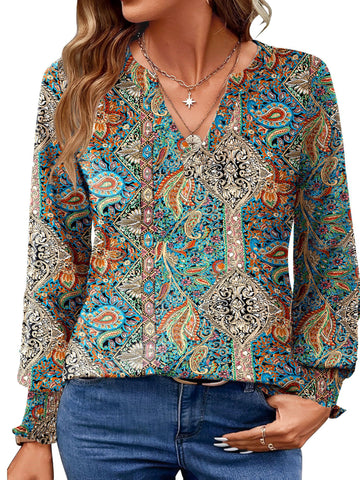 UVN Womens Fall Blouses Long Sleeve V neck Shirts Dressy Casual Smocked Cuffs Tunic Tops