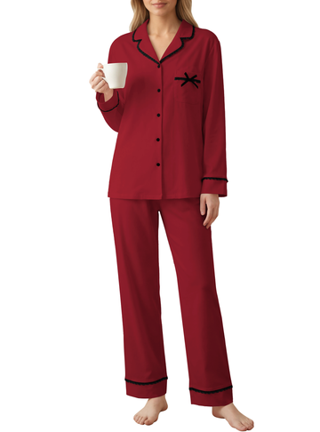 UVN Womens Pajama Sets Fall Winter Soft Pjs Lounge Sets Long Sleeve Button Down Tops and Wide Leg Pants 2 Piece Outfits Lace Sleepwear