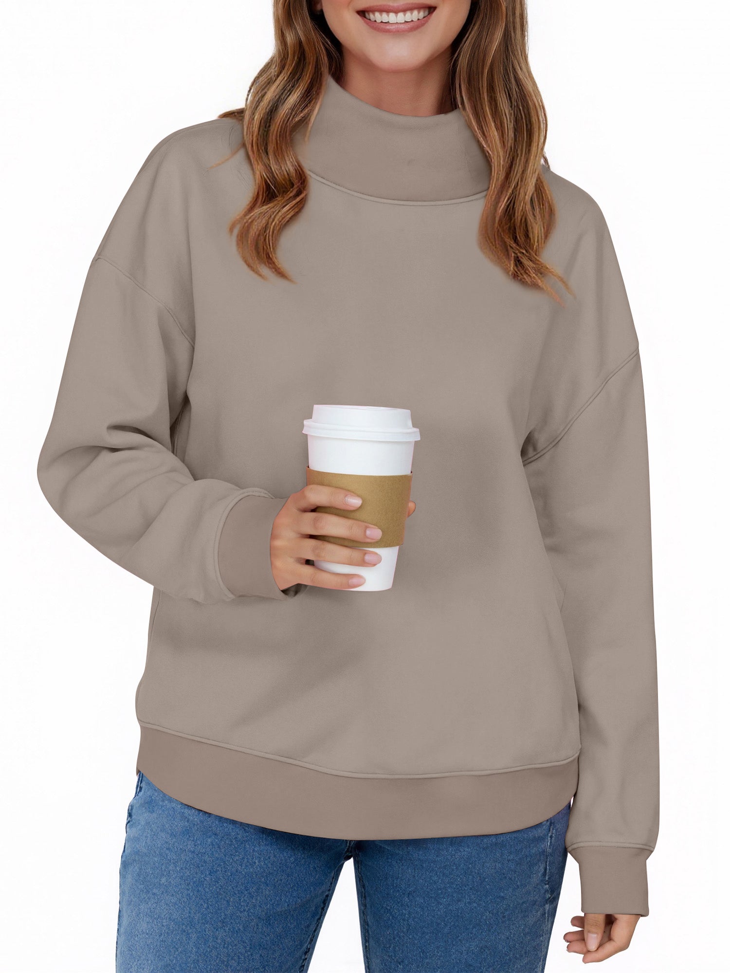 UVN Oversized Sweatshirts for Women Winter Long Sleeve Turtleneck Hoodies Ladies Pullover Fall Tops