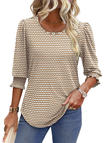 UVN Summer Blouses for Women 3/4 Sleeve Shirts Ladies Casual Crew Neck Womens Tunic Tops