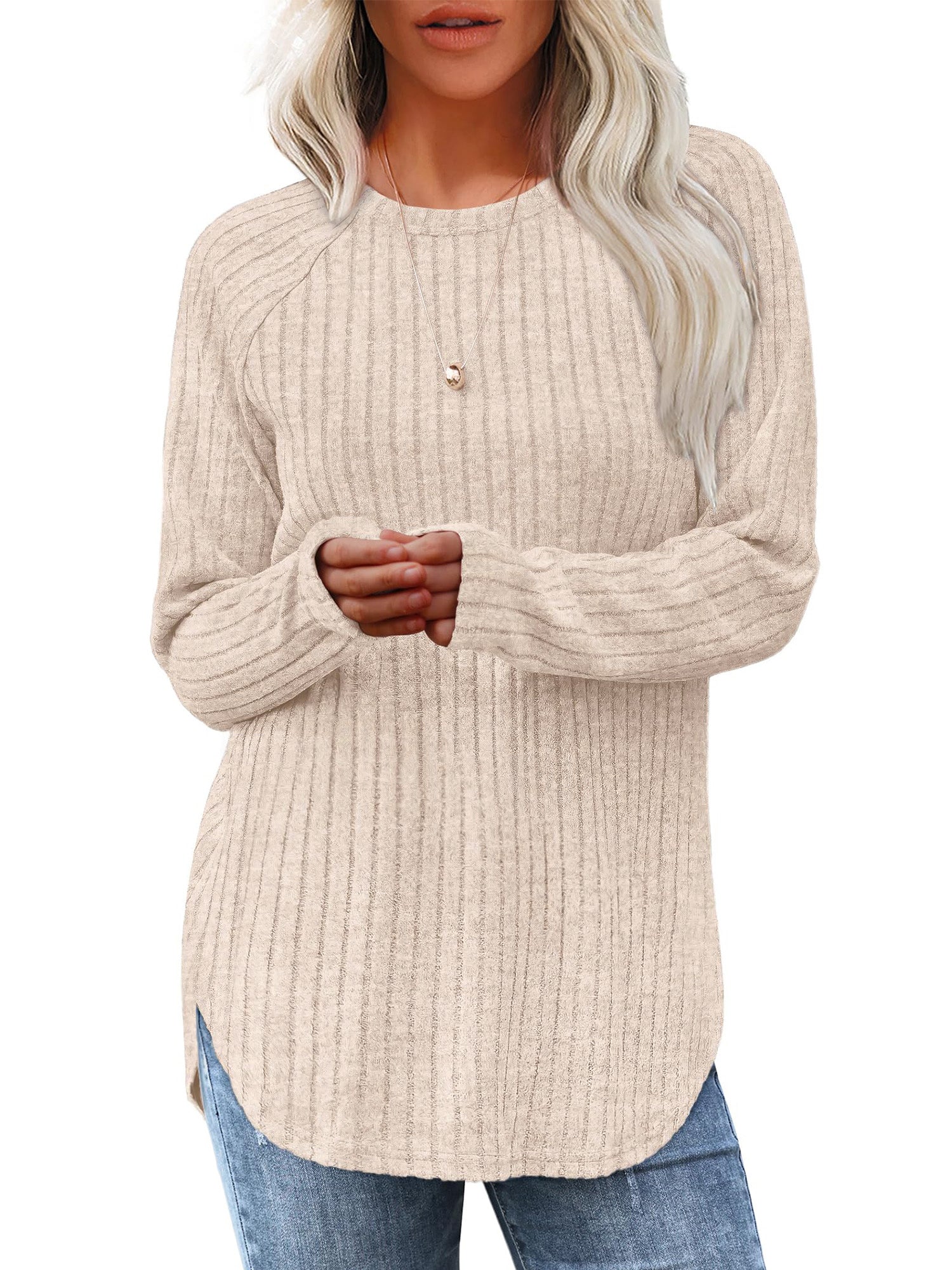 UVN Long Sleeve Shirt for Women Fall Casual Blouses Ladies Loose Fit Crew Neck Tunic Tops