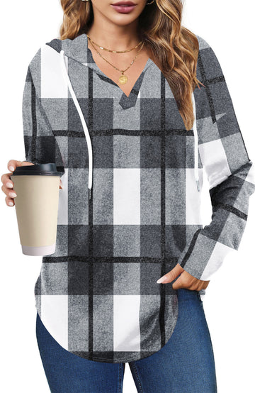 UVN Fall Hoodies for Women Long Sleeve V Neck Hooded Sweatshirts Ladies Loose Casual Drawstring Pullover Tops