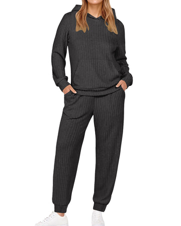 UVN Two Piece Outfits for Women Long Sleeve Hoodies Tops And Pants Pajamas Sets Casual Fall Winter Lounge Set with Pockets