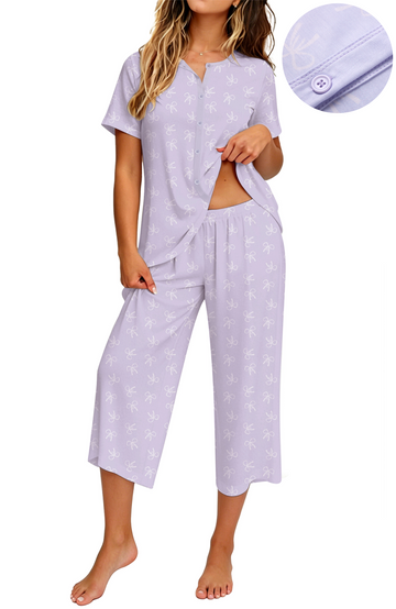 UVN Womens Pajama Sets Short Sleeve Button Down Tops and Capri Pants 2 Piece Outfit Soft Pjs Sleepwear Loungewear with Pockets