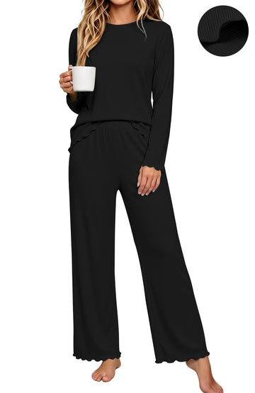 UVN Fall Womens 2 Piece Pajamas Set Loungewear Long Sleeve Tops and Pants Soft Lounge Sets