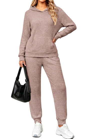 UVN Two Piece Outfits for Women Long Sleeve Hoodies Tops And Pants Pajamas Sets Casual Fall Winter Lounge Set with Pockets