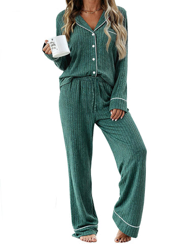 UVN Womens Pajamas Sets Long Sleeve Shirts and Drawstring Pants Ladies Loungewear Casual 2 Piece Matching Sets