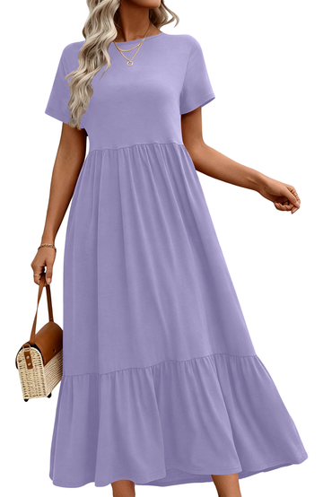 UVN Long Dresses for Women Summer Short Sleeve Casual Crewneck Maxi Dress with Pockets