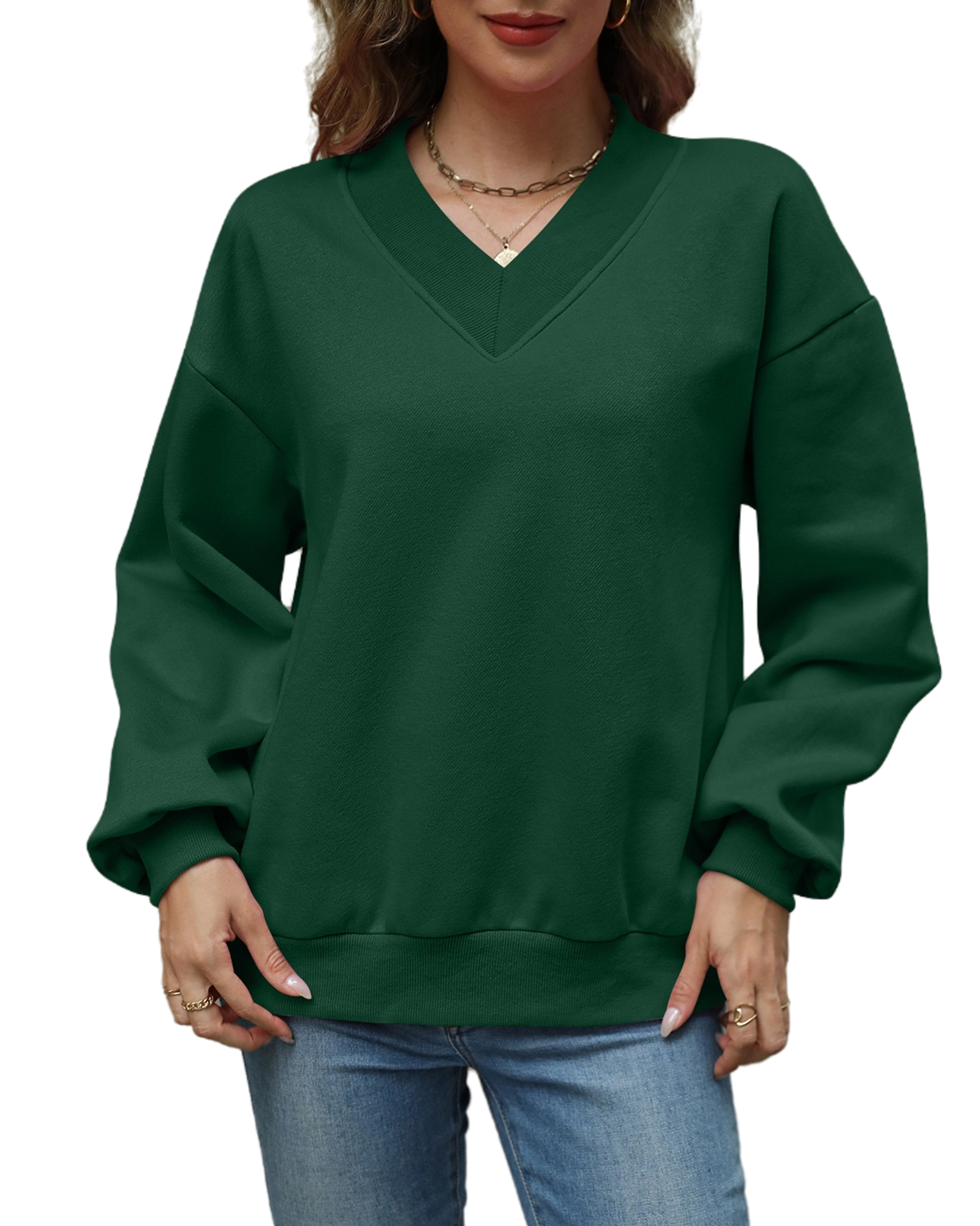 UVN Womens Oversized Sweatshirts Fall Winter Long Sleeve V Neck Hoodies Ladies Casual Loose Pullover Clothes