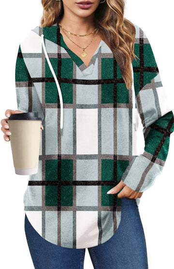 UVN Fall Hoodies for Women Long Sleeve V Neck Hooded Sweatshirts Ladies Loose Casual Drawstring Pullover Tops
