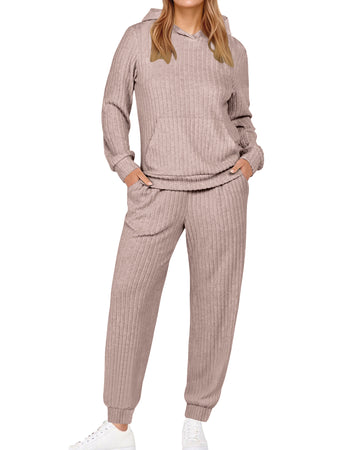 UVN Two Piece Outfits for Women Long Sleeve Hoodies Tops And Pants Pajamas Sets Casual Fall Winter Lounge Set with Pockets