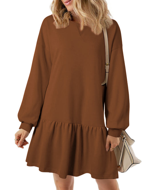 UVN Fall Dresses for Women Winter Long Sleeve Crewneck Oversized Casual Pullover Patchwork Sweatshirt Dress
