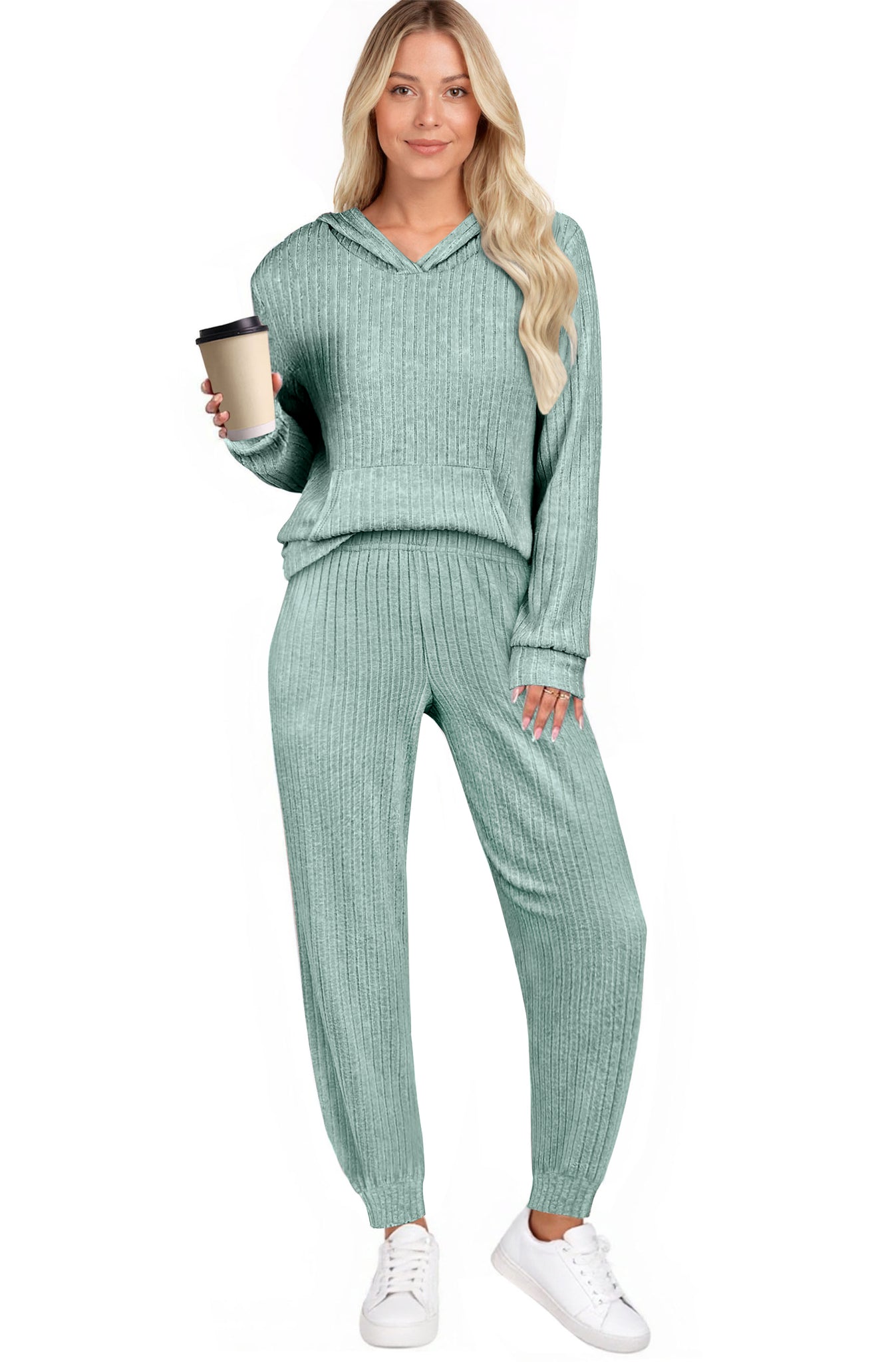 UVN Two Piece Outfits for Women Long Sleeve Hoodies Tops And Pants Pajamas Sets Casual Fall Winter Lounge Set with Pockets
