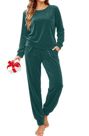 UVN Womens Velvet Pajamas Sets Winter 2 Piece Outfits Ladies Fleece Long Sleeve Sleepwear with Pockets
