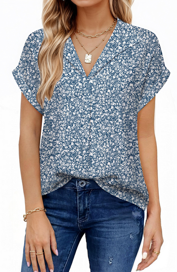 UVN Blouses for Women Summer Short Sleeve Work Shirts Dressy Casual V Neck Print Tops