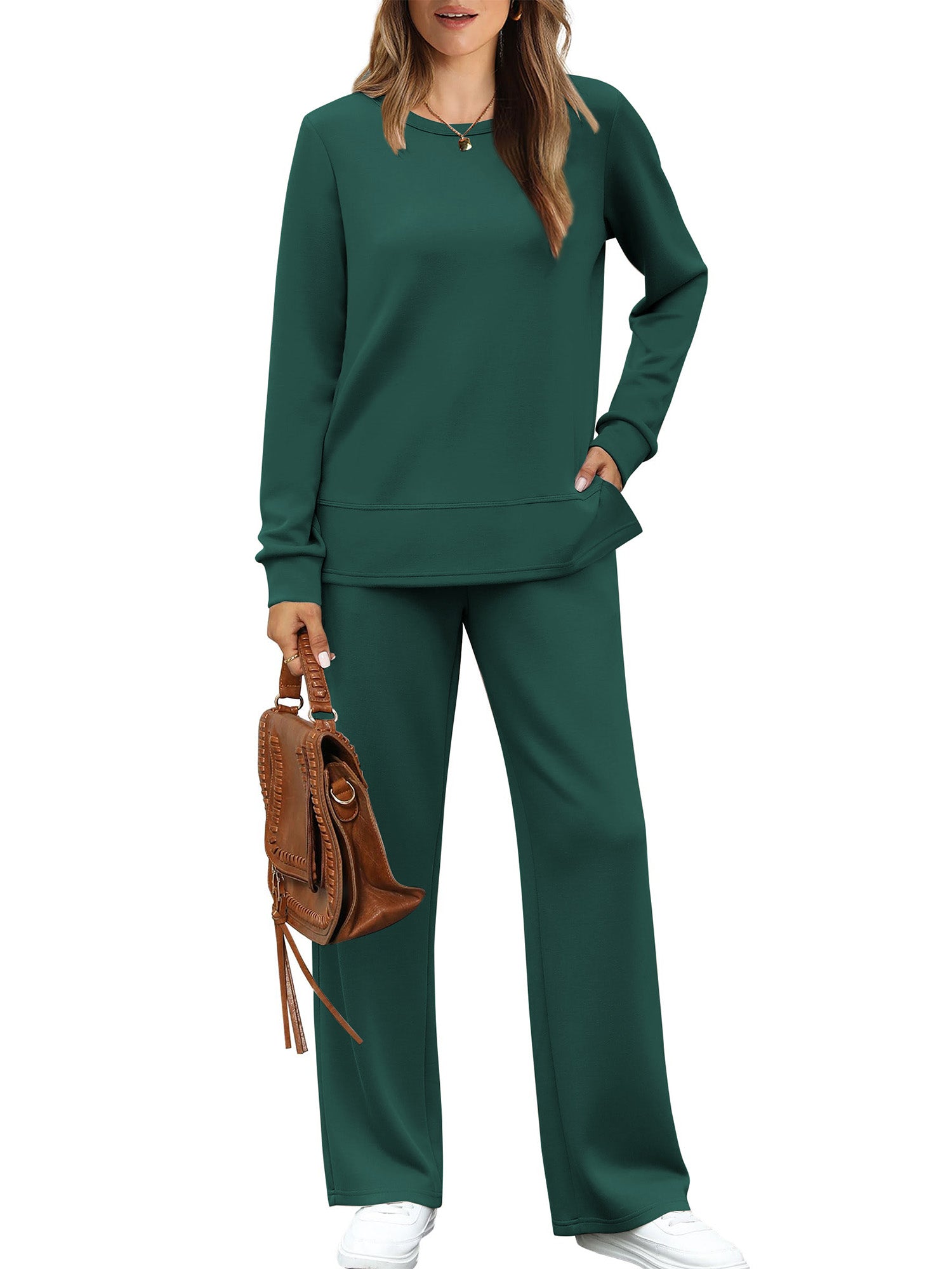 UVN 2 Piece Outfits for Women Long Sleeve Sweatsuit and Wide Leg Tracksuit Ladies Fall Cozy Lounge Sets