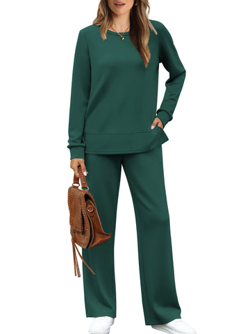 UVN 2 Piece Outfits for Women Long Sleeve Sweatsuit and Wide Leg Tracksuit Ladies Fall Cozy Lounge Sets