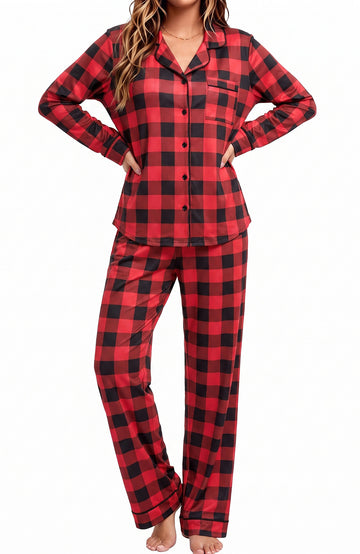 UVN Womens Winter Pajama Long Sleeve Casual Ladies Button Down Lounge Set for Women Soft Sleepwear Set with Pockets