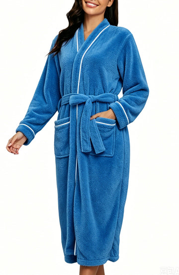 UVN Women Robes Winter Long Sleeve Bathrobe Plush Warm Premium Robe Soft Fluffy Sleepwear Nightgown with Pockets