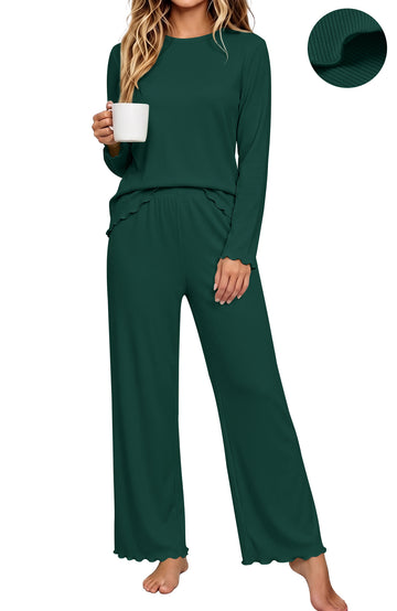 UVN Fall Womens 2 Piece Pajamas Set Loungewear Long Sleeve Tops and Pants Soft Lounge Sets