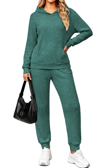 UVN Two Piece Outfits for Women Long Sleeve Hoodies Tops And Pants Pajamas Sets Casual Fall Winter Lounge Set with Pockets