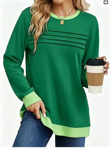 UVN Sweatshirts for Women Casual Long Sleeve Shirts Loose Fit Pleated Front Crewneck Tunic Tops