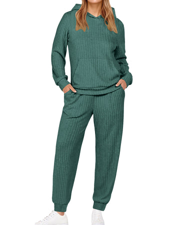 UVN Two Piece Outfits for Women Long Sleeve Hoodies Tops And Pants Pajamas Sets Casual Fall Winter Lounge Set with Pockets
