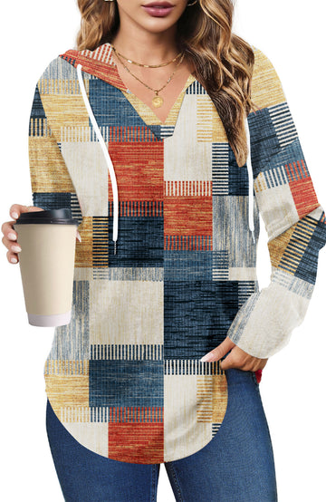 UVN Fall Hoodies for Women Long Sleeve V Neck Hooded Sweatshirts Ladies Loose Casual Drawstring Pullover Tops