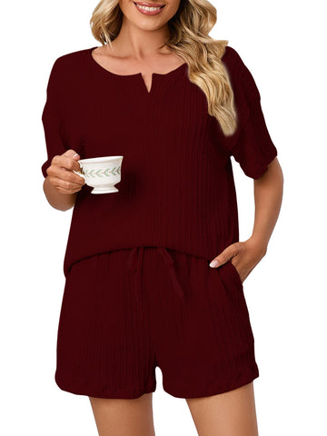 UVN 2 Piece Pajama Sets for Women Short Sleeve Top and Shorts Sleepwear Casual Lounge Set with Pockets