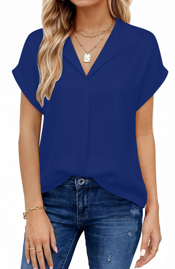 UVN Blouses for Women Summer Short Sleeve Work Shirts Dressy Casual V Neck Print Tops