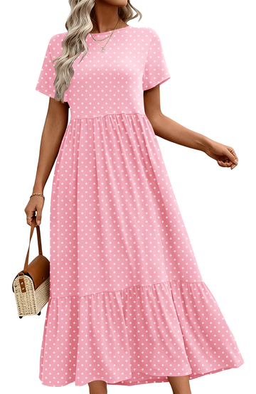 UVN Long Dresses for Women Summer Short Sleeve Casual Crewneck Maxi Dress with Pockets
