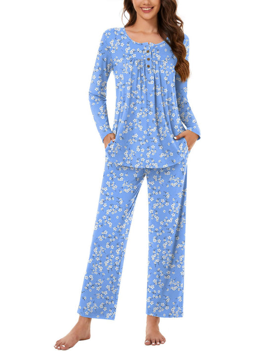 UVN Pajama Sets for Women Long Sleeve Lounge Set Ribbed Knit Sleepwear 2 Piece Pjs Soft Loungewear with Pockets
