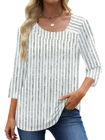 UVN Summer Square Neck Blouses for Women 3/4 Sleeve Shirt Ladies Dressy Casual Button Tunic Tops