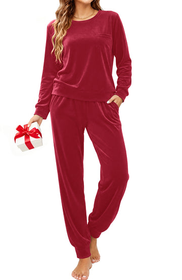 UVN Womens Velvet Pajamas Sets Winter 2 Piece Outfits Ladies Fleece Long Sleeve Sleepwear with Pockets