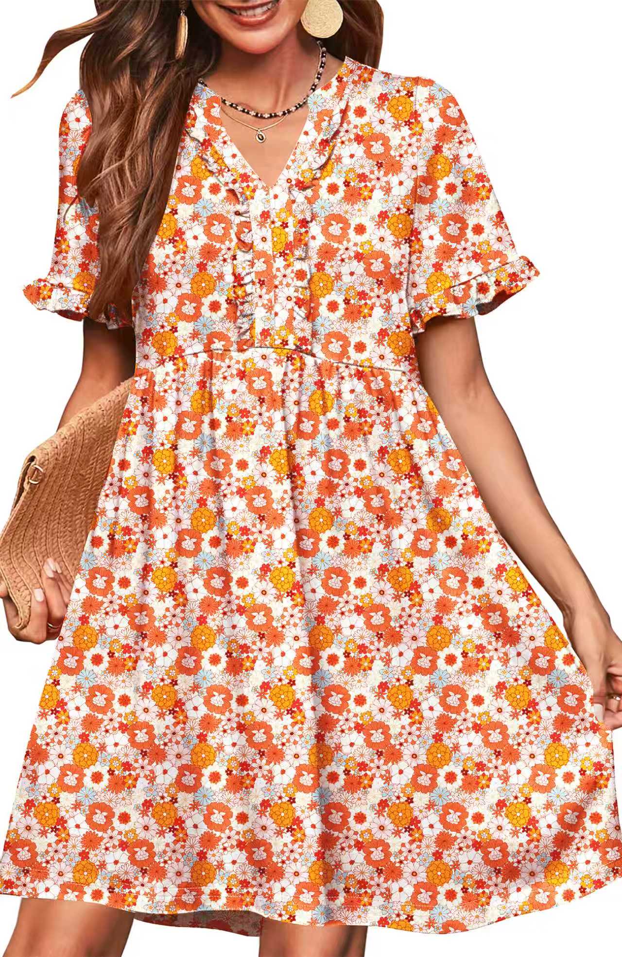 UVN Summer Dresses for Women V Neck Short Sleeve Casual A Line Dress F