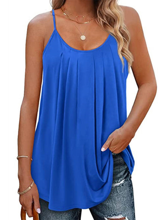 UVN Tank Tops for Women Pleat Spaghetti Strap Camisole Sleeveless Summer Tops Loose Fit Beach Tank Ladies Casual Tank Top